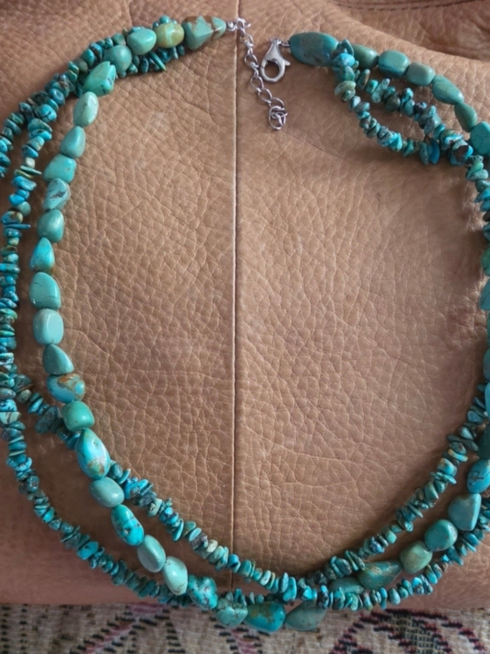Turquoise Chip Bead Necklace - Blue Green Stone Strand - Picture 2 of 5